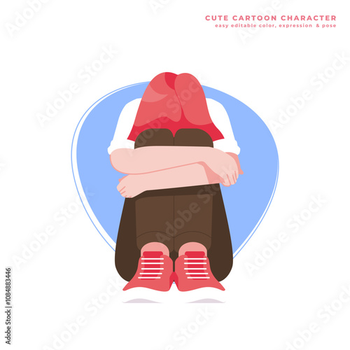 anxiety girl concpt cute cartoon illustration