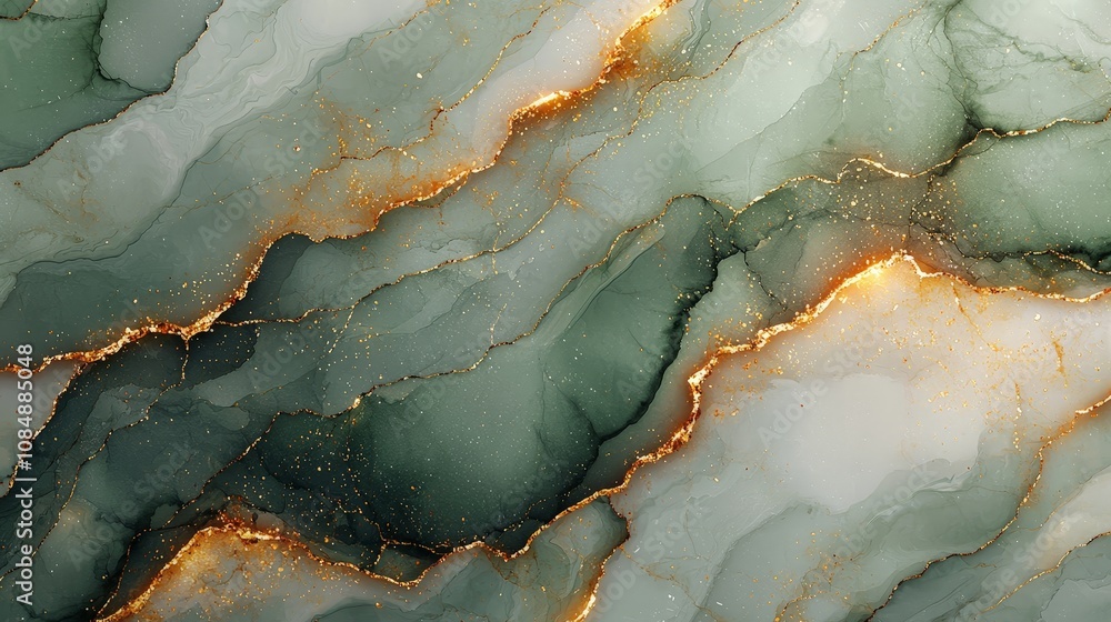 Abstract green and white marble texture with golden accents. Abstract green and white marble texture with golden accents.