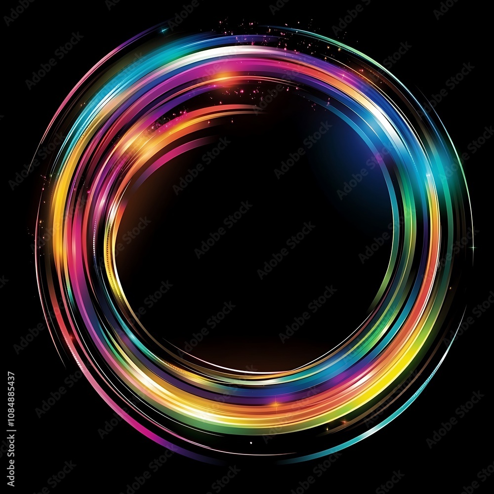 Vibrant, colorful, swirling, luminous circles on a black background. Vibrant, colorful, swirling, luminous circles on a black background.