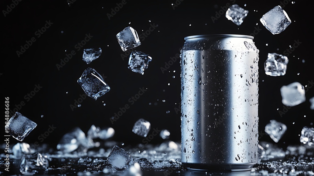 Cans of soda with ice cubes on dark background freeze motion Cans of soda with ice cubes on dark background freeze motion