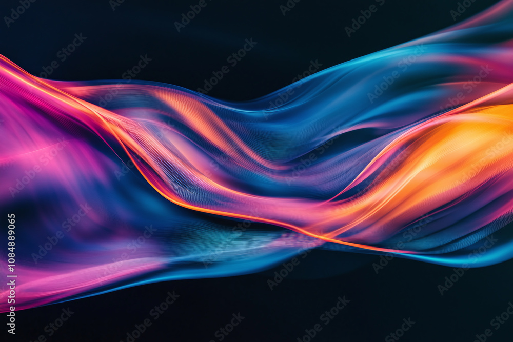 Vibrant Abstract Waves with Glowing Neon Lights in Purple, Pink, and Blue, Flowing Fluid Motion in Digital Art Vibrant Abstract Waves with Glowing Neon Lights in Purple, Pink, and Blue, Flowing Fluid Motion in Digital Art