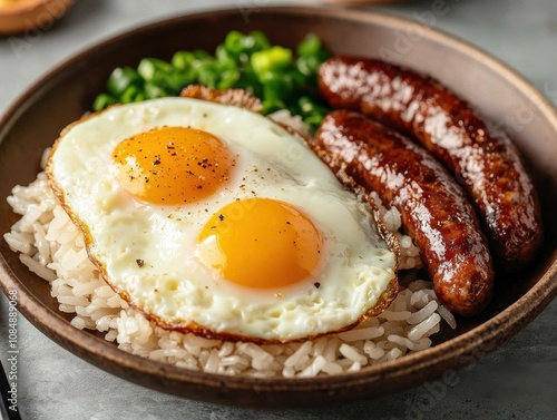 Savoring traditional filipino silog breakfast with garlic rice and eggs culinary delight home kitchen indoor setting food photography for seo success photo