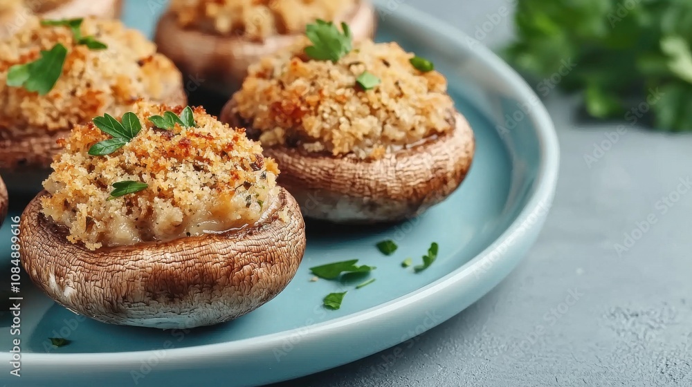 Savory stuffed mushrooms with garlic and herbs a culinary delight in a cozy kitchen setting Savory stuffed mushrooms with garlic and herbs a culinary delight in a cozy kitchen setting