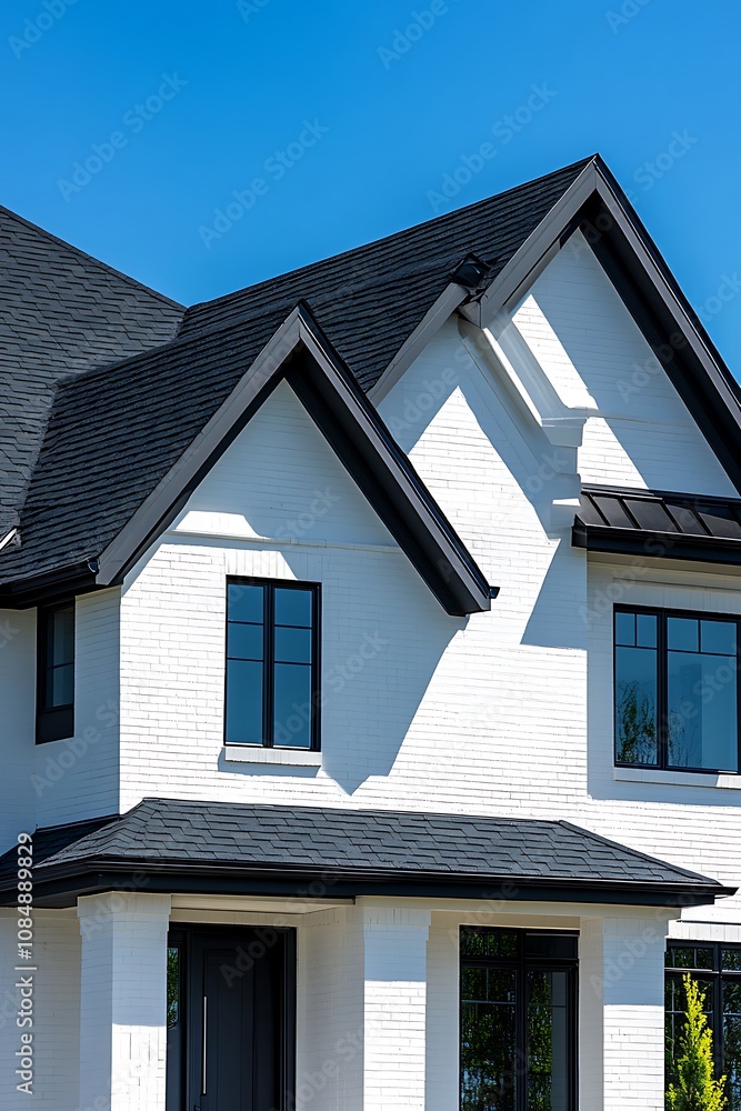 Modern White Brick House With Black Roof And Windows Modern White Brick House With Black Roof And Windows
