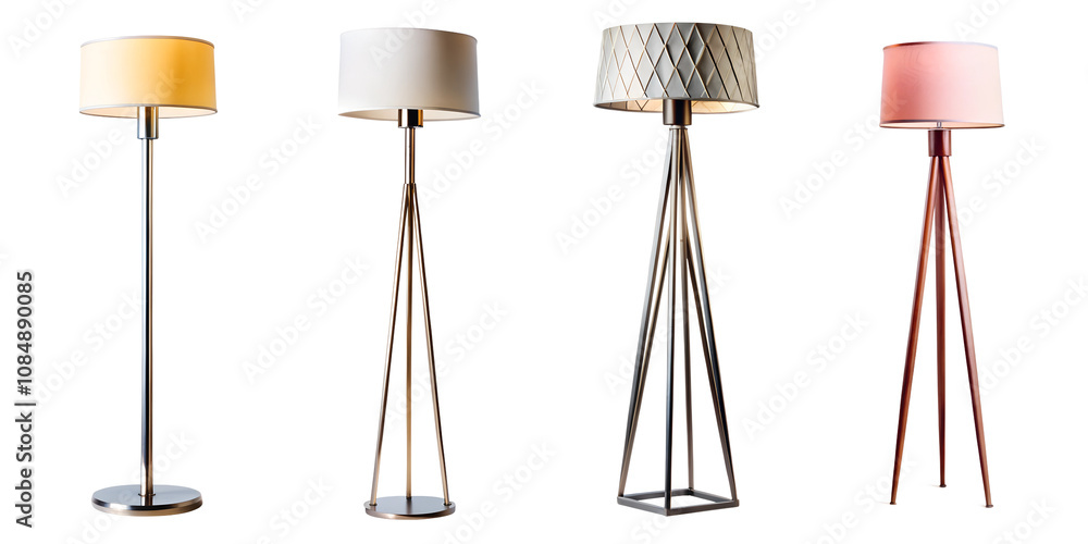Modern floating floor lamp with various design isolated on transparent background Modern floating floor lamp with various design isolated on transparent background