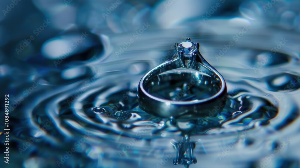 A wedding ring displayed in an elegant setting, Wedding scene, Modern lifestyle style A wedding ring displayed in an elegant setting, Wedding scene, Modern lifestyle style