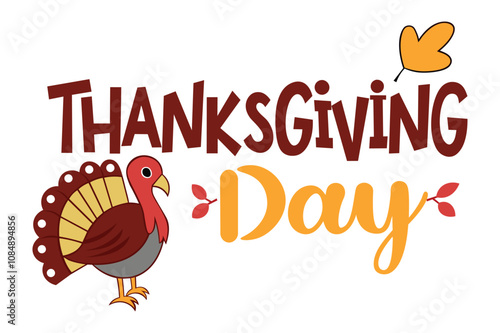 Happy Thanksgiving Day Vector Illustration with Turkey Bird, Pumpkin, Leaves and Many Others Elements Background.