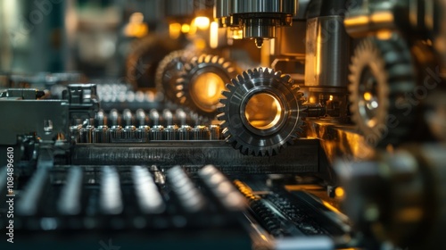 Closeup of Industrial Machinery with Gears and a Conveyor Belt