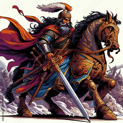 Illustration of knight with dragon