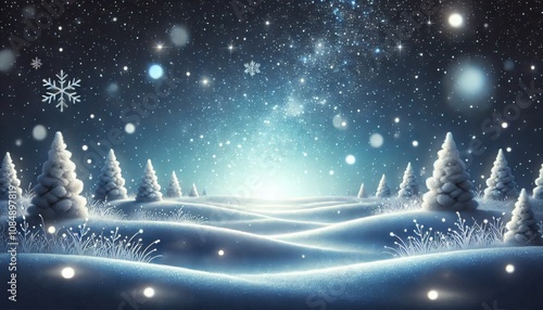 夜の幻想的な雪景色のイラスト