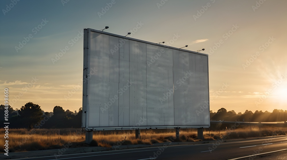 Obraz premium empty white billboard at sunset near to highway 