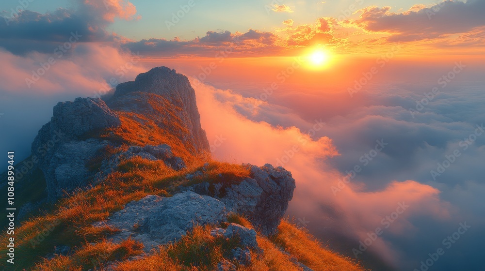 Fototapeta premium breathtaking mountain view at sunrise with vibrant colors and clouds