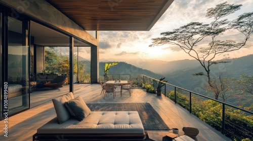 Wallpaper Mural Modern Balcony with Mountain View and Sunset Torontodigital.ca