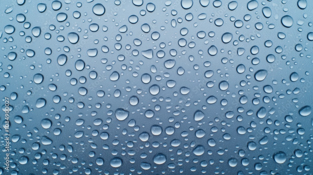 Close-up of Water Drops on a Blue Surface Capturing the Beauty of Natural Rainfall and Light Reflections in an Abstract Pattern for Artistic Inspiration Close-up of Water Drops on a Blue Surface Capturing the Beauty of Natural Rainfall and Light Reflections in an Abstract Pattern for Artistic Inspiration