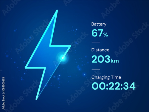 Electric Vehicle battery charging Dashboard Interface with lightning bolt symbol and technology loading bar vector design concept. EV charging design for Electric Car, EV station, ui, clean energy.