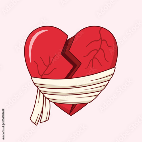 Broken heart with bandage vector design