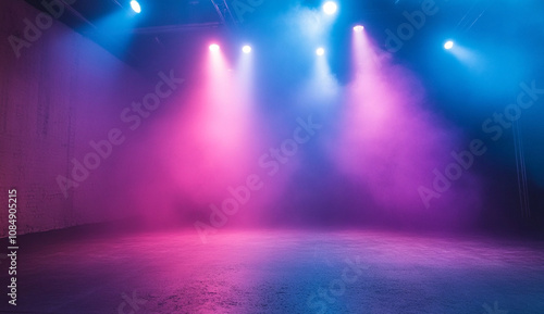 stage with colorful lights and fog creates energetic atmosphere