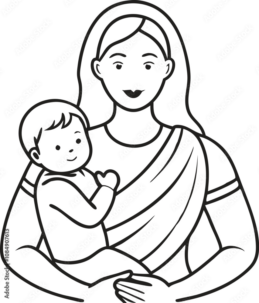Mothers Day line art vector Single line drawing Woman hold her baby Vector illustration Mothers Day line art vector Single line drawing Woman hold her baby Vector illustration