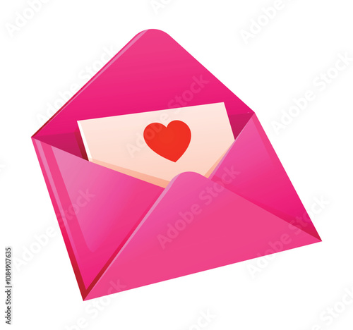 Pink envelope containing love letter with heart, symbolizing romance and affection for Valentine's Day. Vector cartoon illustration