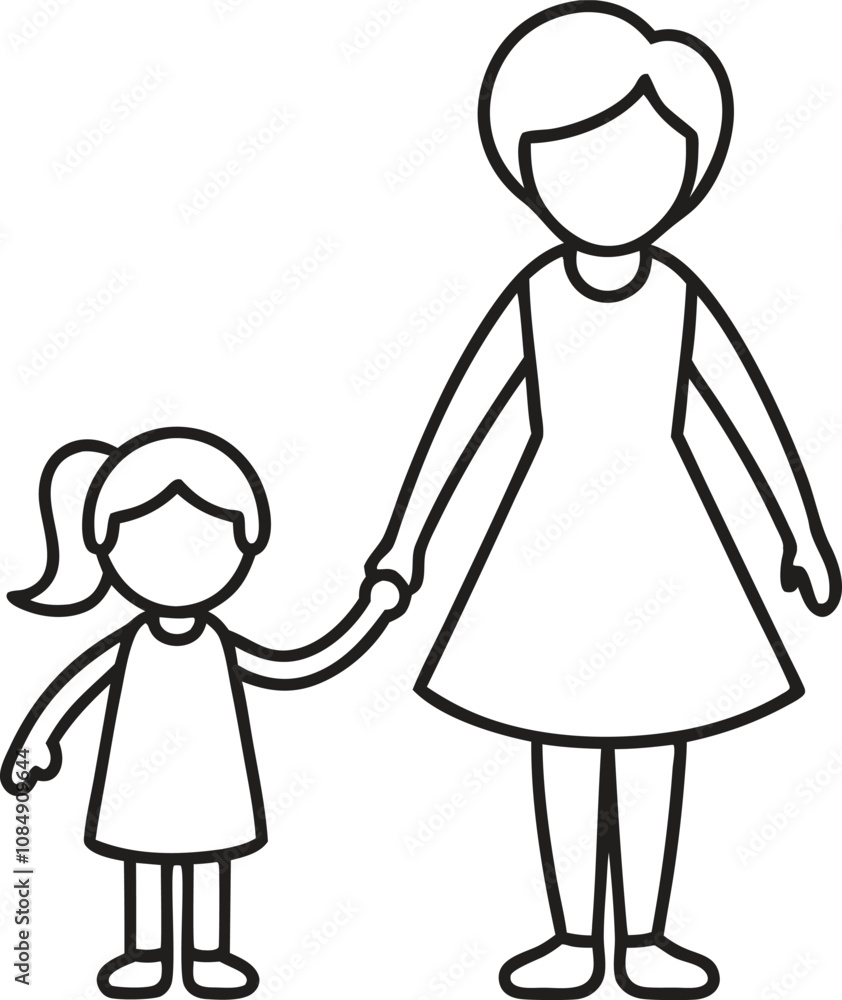 mother and daughter holding hand line art vector on white background
mother and daughter holding hand line art vector on white background