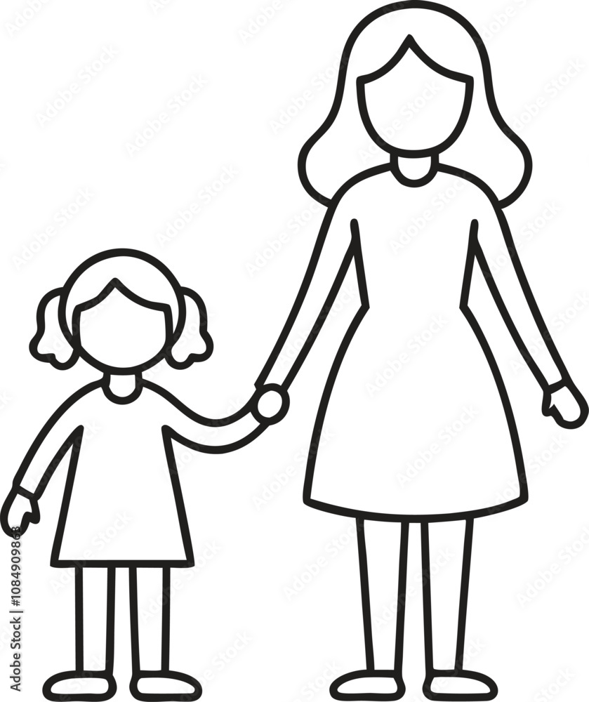mother and daughter holding hand line art vector on white background
mother and daughter holding hand line art vector on white background
