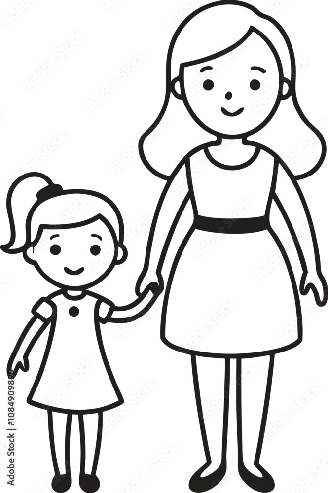 mother and daughter holding hand line art vector on white background
mother and daughter holding hand line art vector on white background