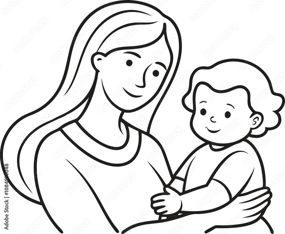 Mothers Day line art vector Single line drawing Woman hold her baby Vector illustration
Mothers Day line art vector Single line drawing Woman hold her baby Vector illustration