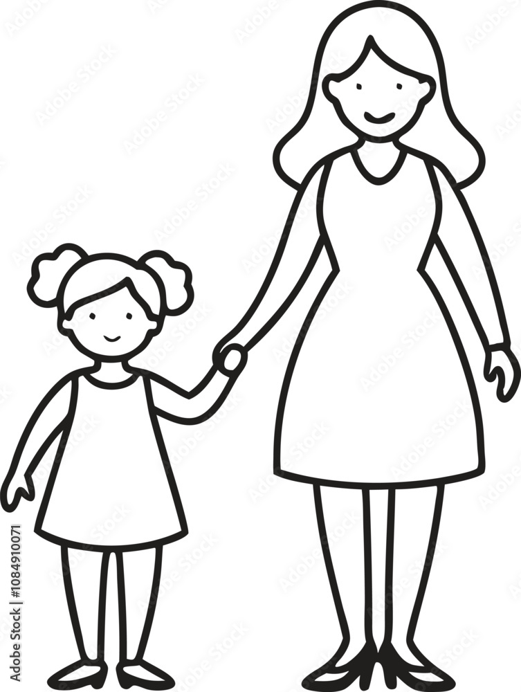 mother and daughter holding hand line art vector on white background
mother and daughter holding hand line art vector on white background