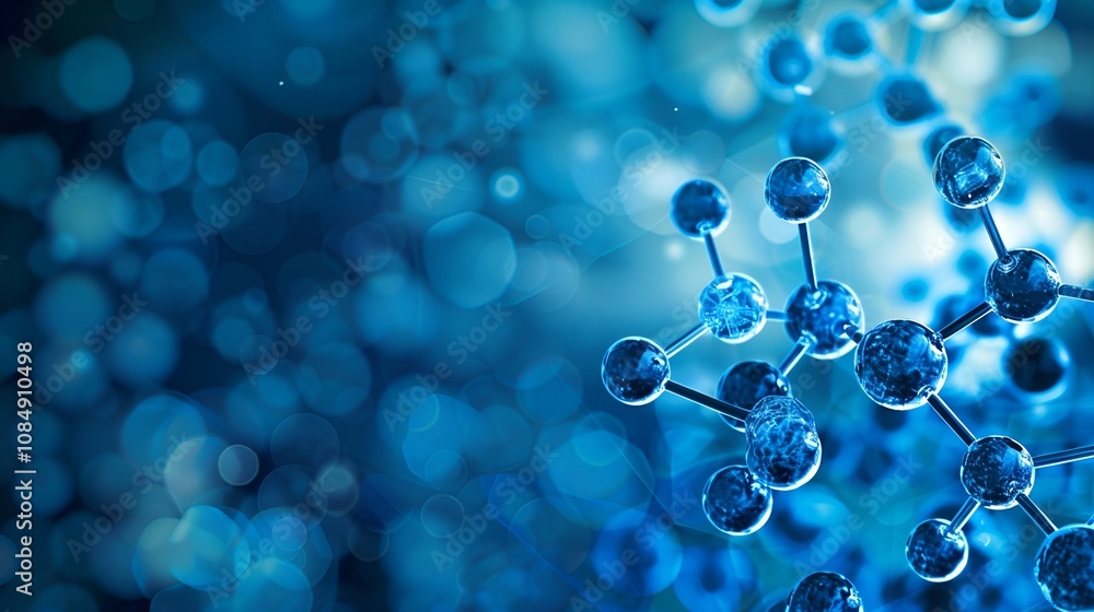Molecular structure illustration close up blue background Molecular structure illustration close up blue background