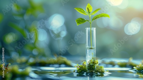laboratory test tube biology science genetically modified plants sapling green plant in water structure of reproduction of organisms moss and fungi abstract concept background