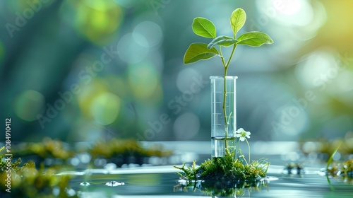 laboratory test tube biology science genetically modified plants sapling green plant in water structure of reproduction of organisms moss and fungi abstract concept background photo