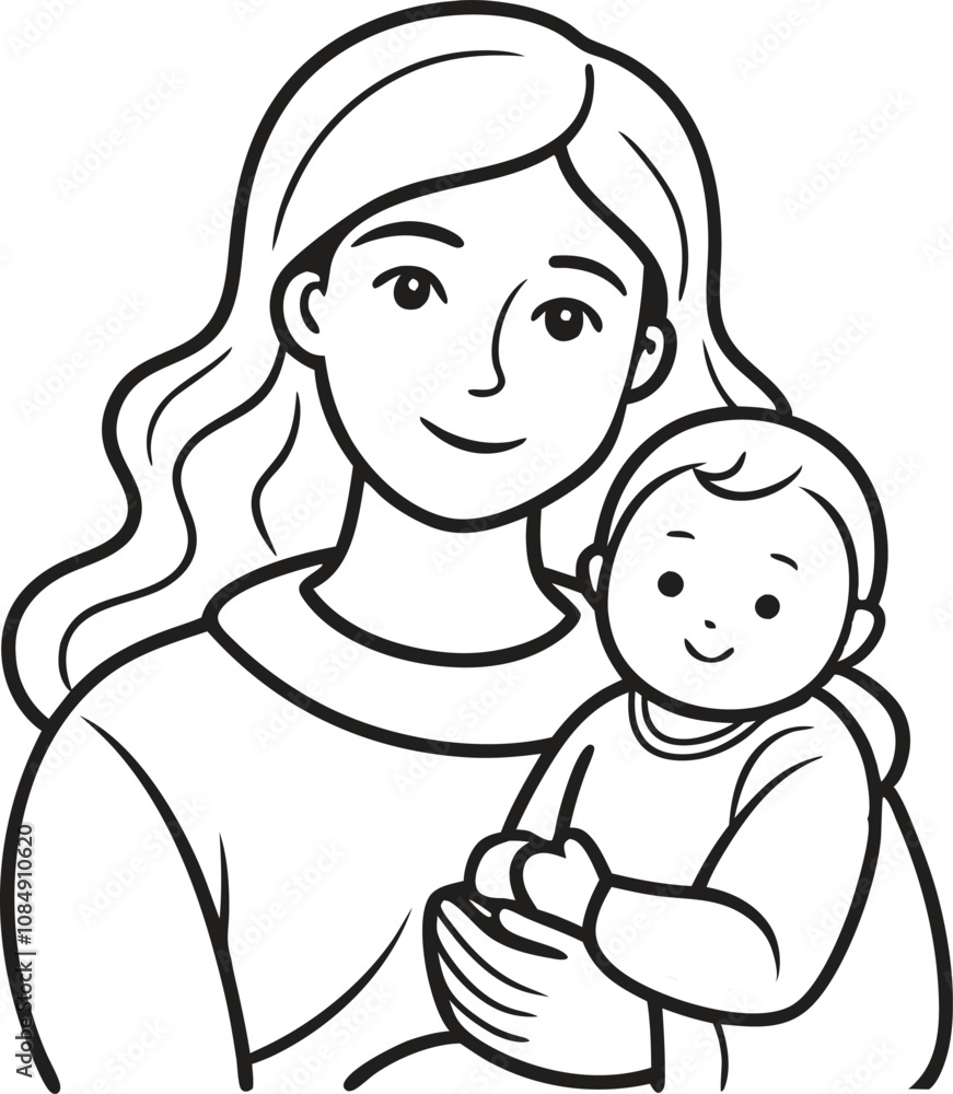 Mothers Day line art vector Single line drawing Woman hold her baby Vector illustration
Mothers Day line art vector Single line drawing Woman hold her baby Vector illustration