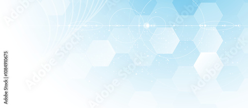 Abstract Light Blue Hexagonal Background with Geometric Lines