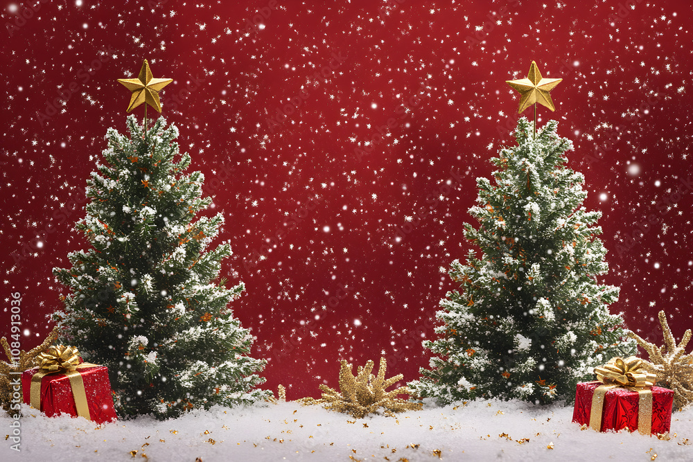Obraz premium Elegant Christmas Decorations with Festive Ornaments, Sparkling Lights, Red and Gold Accents, and Cozy Holiday Charm for a Winter Wonderland Setting