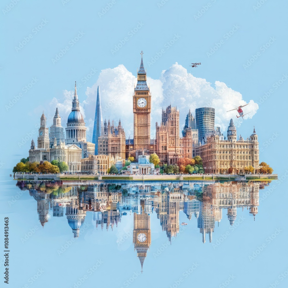 Global Icons: A Collage of World Landmarks and Monuments on a Panoramic Background for International Travel, Study, and Business Global Icons: A Collage of World Landmarks and Monuments on a Panoramic Background for International Travel, Study, and Business