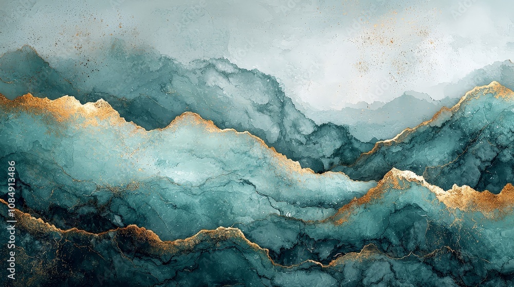 Abstract landscape with teal and gold hues, evoking a serene and artistic atmosphere. Abstract landscape with teal and gold hues, evoking a serene and artistic atmosphere.