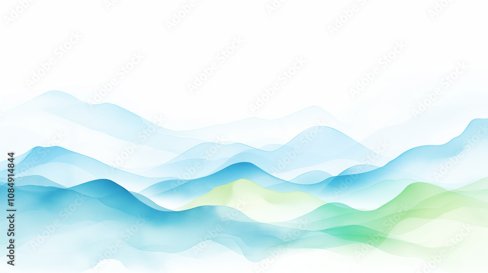 Fototapeta premium Abstract watercolor painting of mountains in blue and green tones