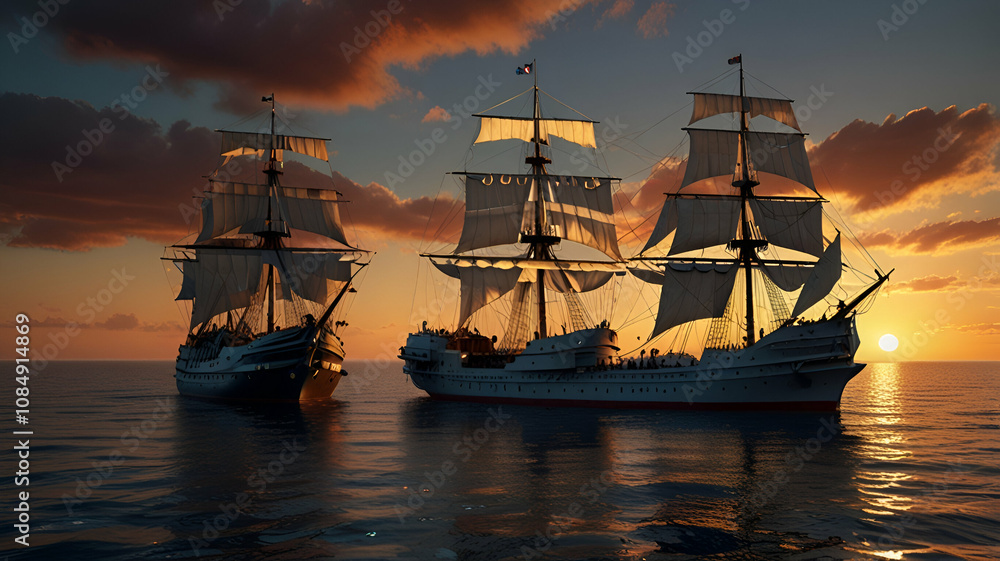 Fototapeta premium ship in sunset