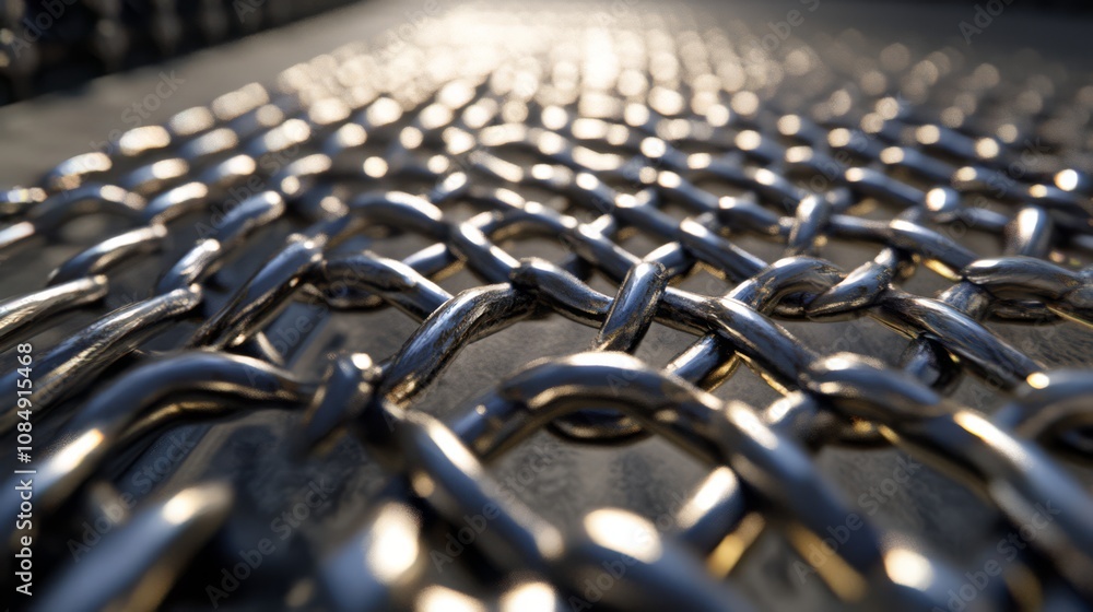Close-up of a shiny metal chain-link fence. Close-up of a shiny metal chain-link fence.
