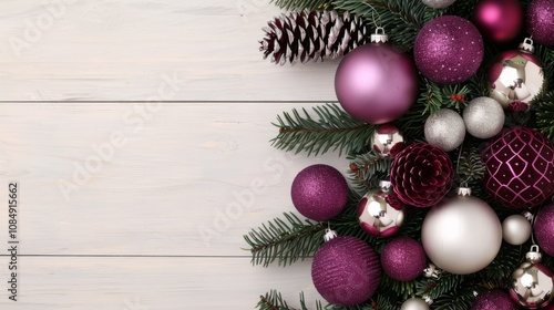 Elegant purple and silver Christmas ornaments.