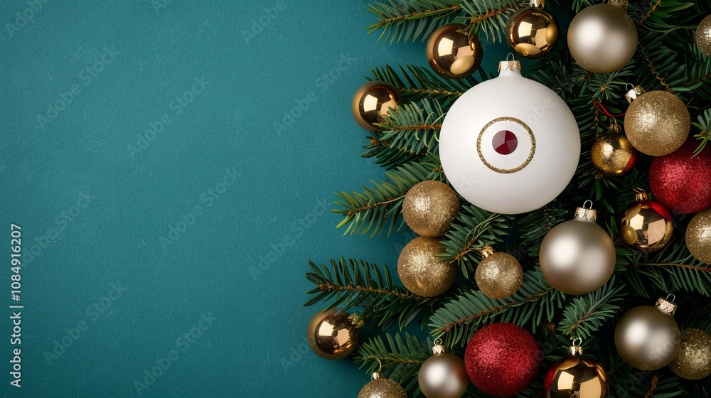 White Christmas Ornament on Fir Branch White Christmas Ornament on Fir Branch