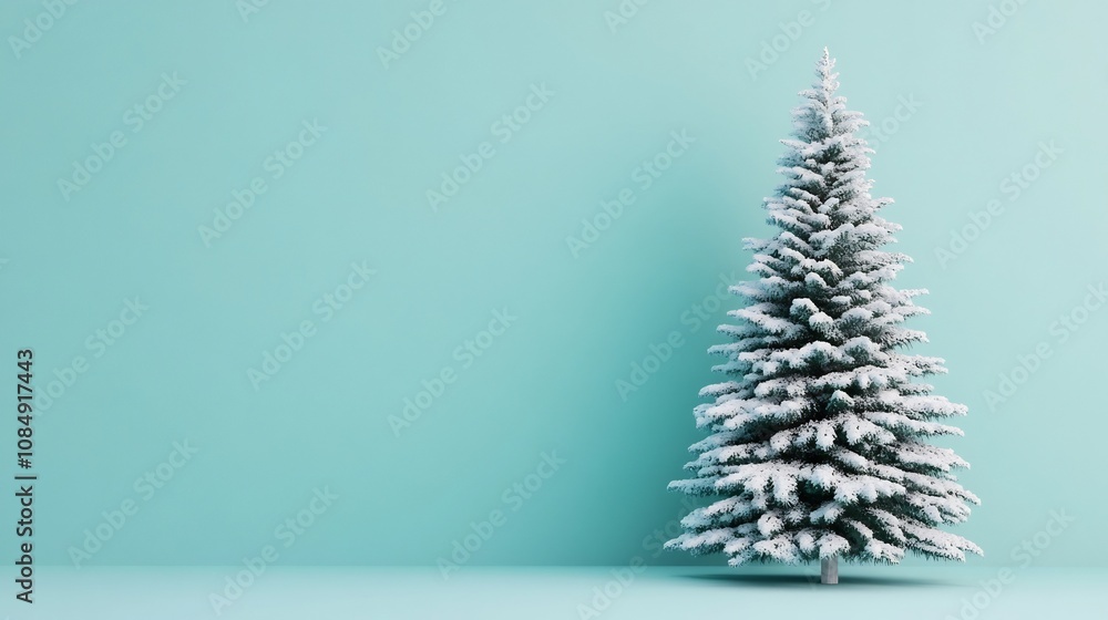 Snowy Christmas Tree in Minimalist Studio Scene Snowy Christmas Tree in Minimalist Studio Scene