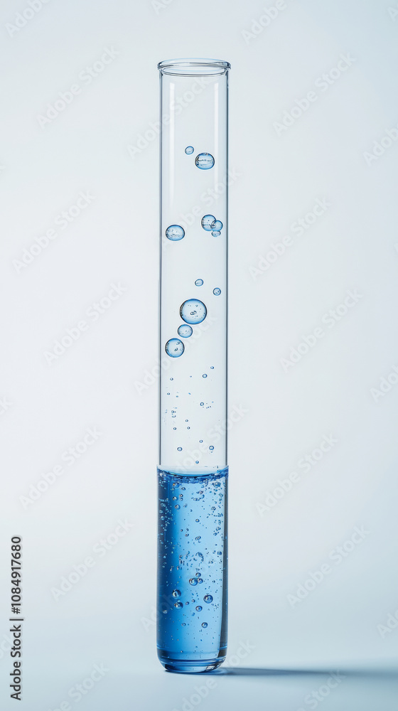 3D test tube with clear blue water syrup with bubbles laboratory isolated background. science biology cosmetic beauty skin care product development design material 3D test tube with clear blue water syrup with bubbles laboratory isolated background. science biology cosmetic beauty skin care product development design material
