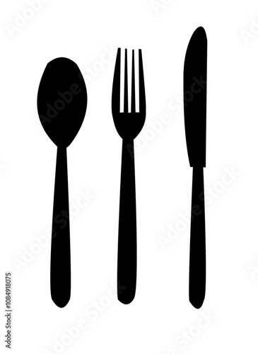 cutlery, fork, spoon and knife. black cutlery isolated on white.