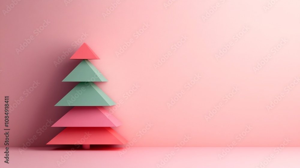 Geometric Christmas Tree in Pastel Shades on Clean Background Geometric Christmas Tree in Pastel Shades on Clean Background