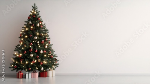 Obraz na płótnie Sparkling Christmas Tree with Twinkling Lights on Blank White Background,3D w salonie