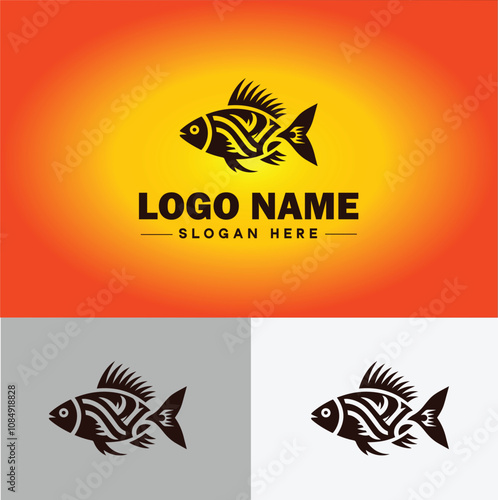 Fish market icon Seafood market Fishmonger Fish shop flat logo sign symbol editable vector