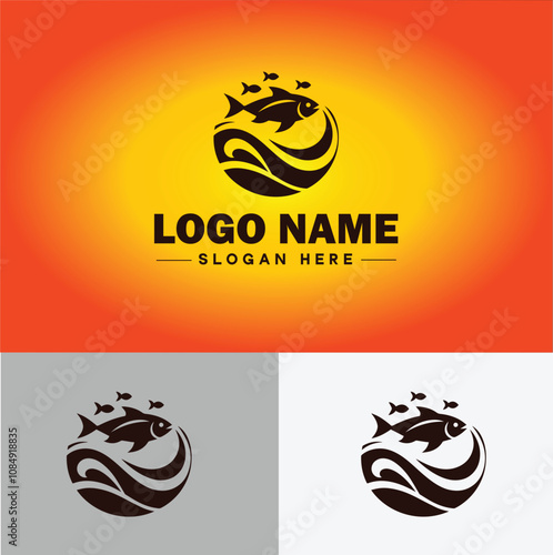 Fish market icon Seafood market Fishmonger Fish shop flat logo sign symbol editable vector