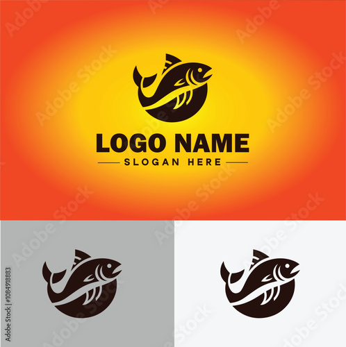 Fish market icon Seafood market Fishmonger Fish shop flat logo sign symbol editable vector