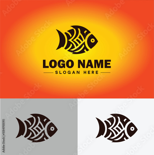 Fish market icon Seafood market Fishmonger Fish shop flat logo sign symbol editable vector